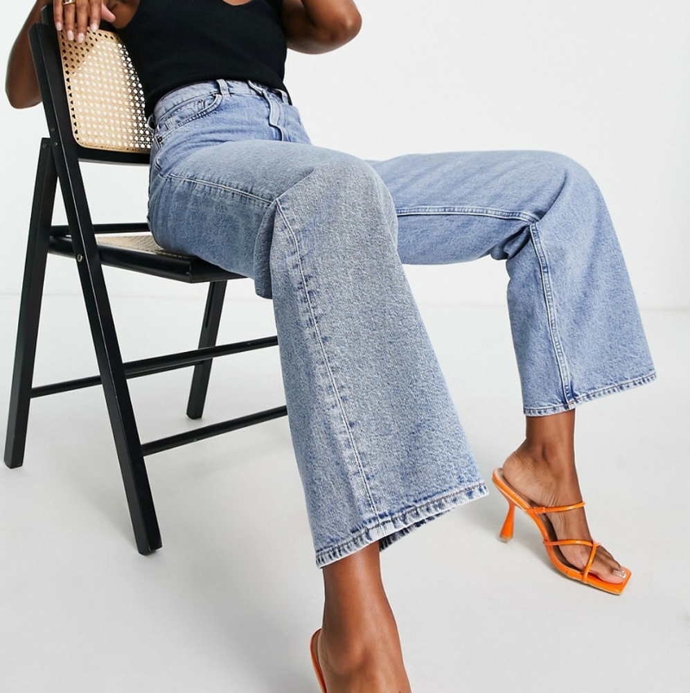 NWT & other stories dear organic cotton high waist wide leg size 25 aqua blue